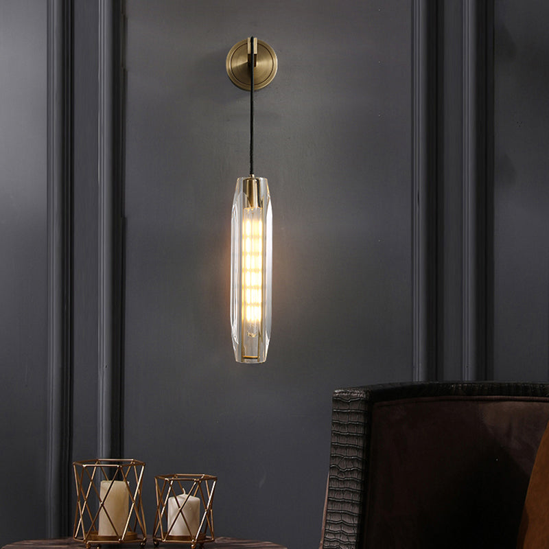 Unique Shade Crystal Wall Sconce Modern Style Single Light Wall Mounted Light in Brass