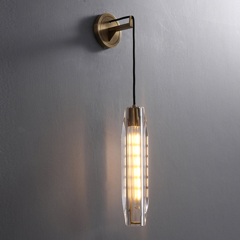 Unique Shade Crystal Wall Sconce Modern Style Single Light Wall Mounted Light in Brass