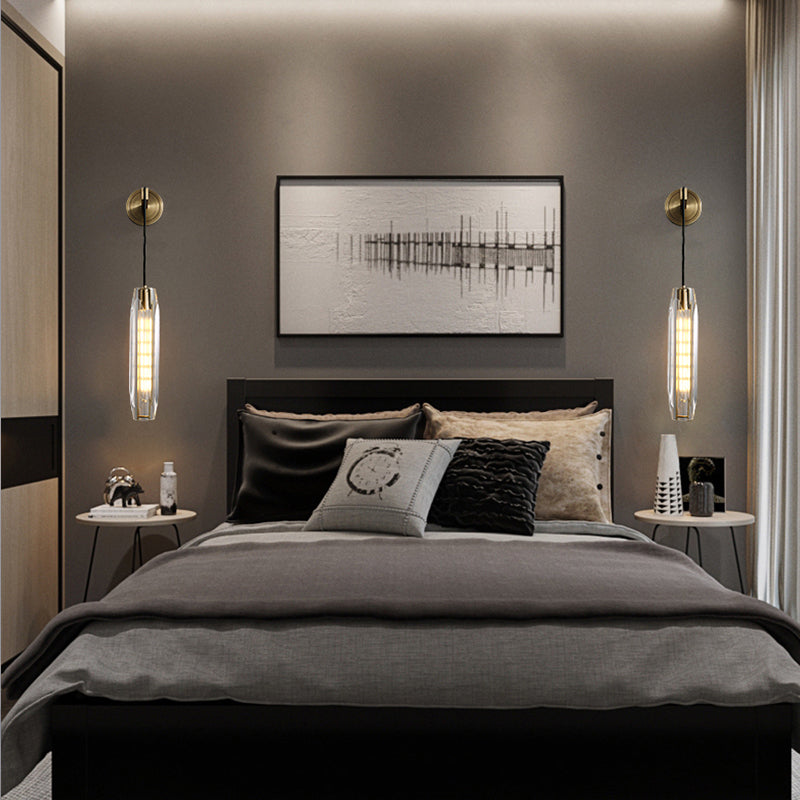 Unique Shade Crystal Wall Sconce Modern Style Single Light Wall Mounted Light in Brass