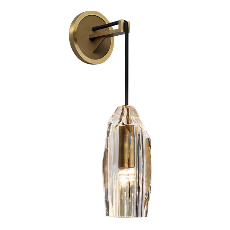 Unique Shade Crystal Wall Sconce Modern Style Single Light Wall Mounted Light in Brass