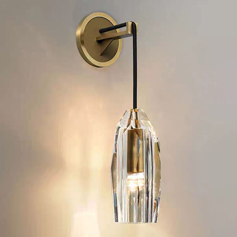 Unique Shade Crystal Wall Sconce Modern Style Single Light Wall Mounted Light in Brass