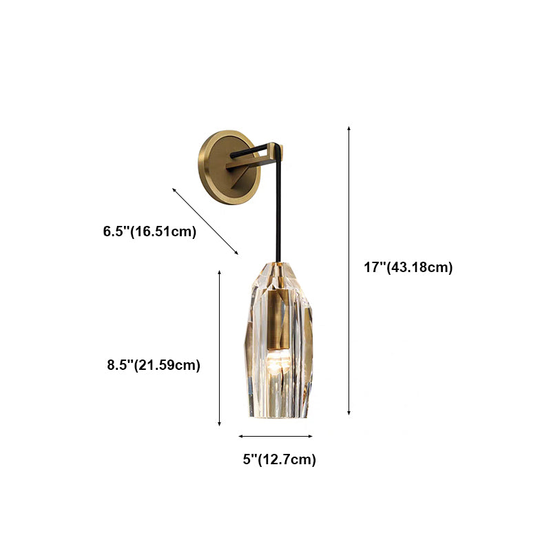 Unique Shade Crystal Wall Sconce Modern Style Single Light Wall Mounted Light in Brass