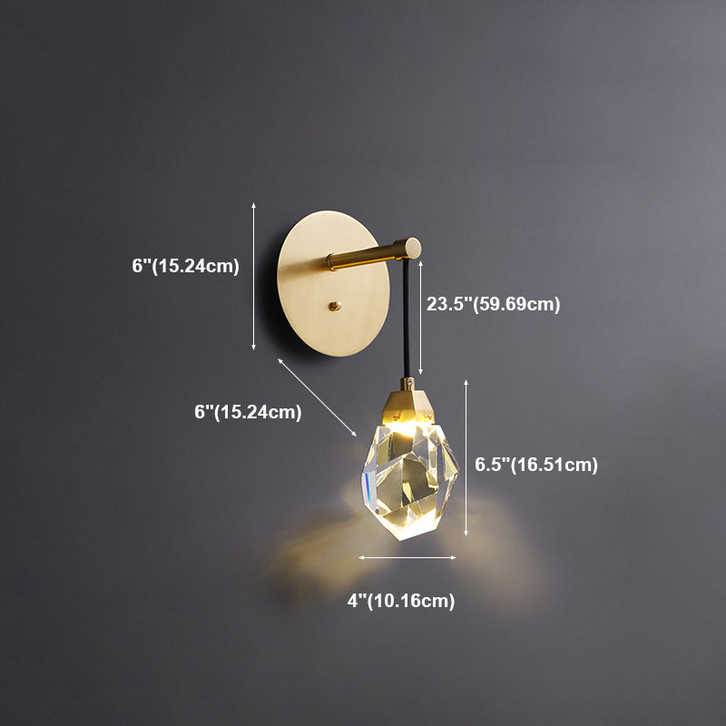 Unique Shade Crystal Wall Sconce Modern Style Single Light Wall Mounted Light in Brass