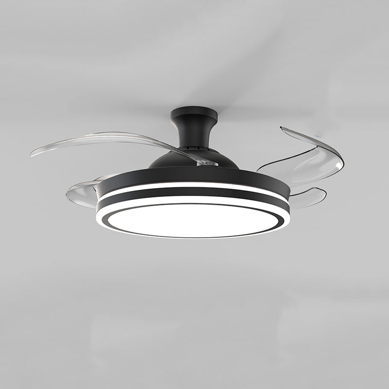 Dining Room Ceiling Fan Light with 4 Invisible Blades Modern Style LED Semi Flush Mount