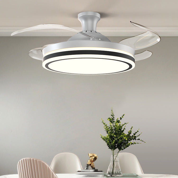 Dining Room Ceiling Fan Light with 4 Invisible Blades Modern Style LED Semi Flush Mount