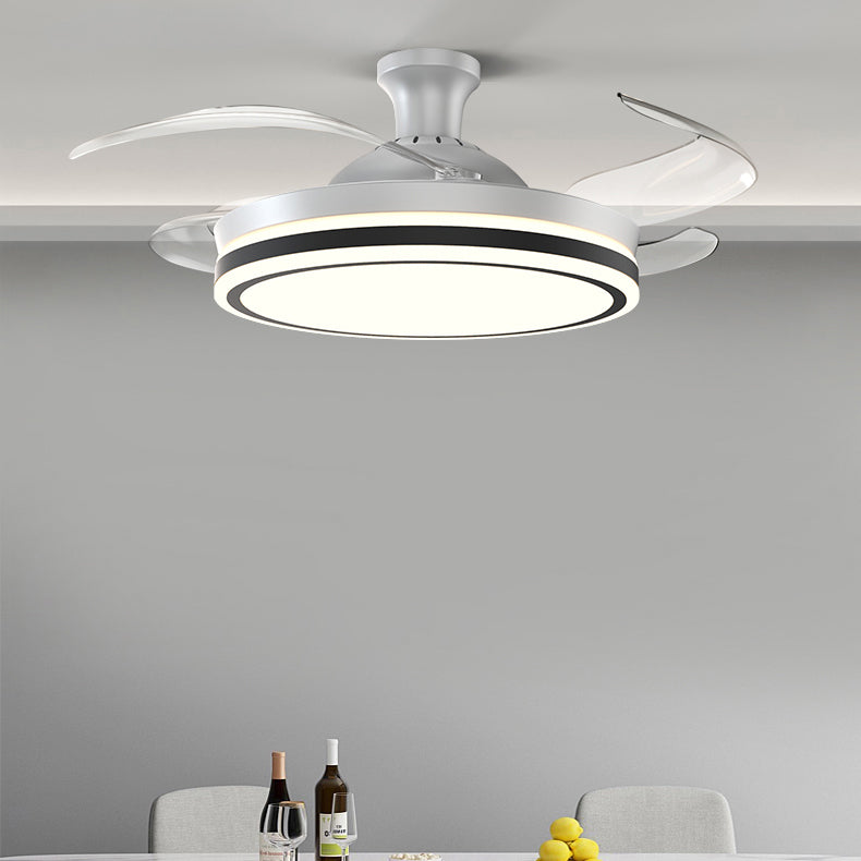 Dining Room Ceiling Fan Light with 4 Invisible Blades Modern Style LED Semi Flush Mount