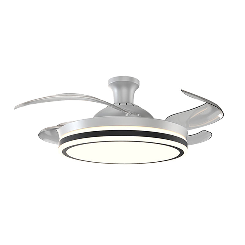 Dining Room Ceiling Fan Light with 4 Invisible Blades Modern Style LED Semi Flush Mount