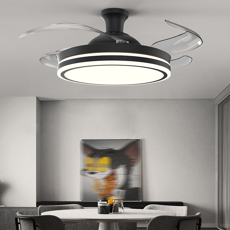 Dining Room Ceiling Fan Light with 4 Invisible Blades Modern Style LED Semi Flush Mount