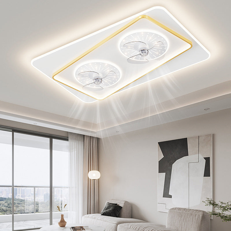 Modern Simple Style Iron Ceiling Fan Lamp Geometry LED Ceiling Fan Light for Bedroom