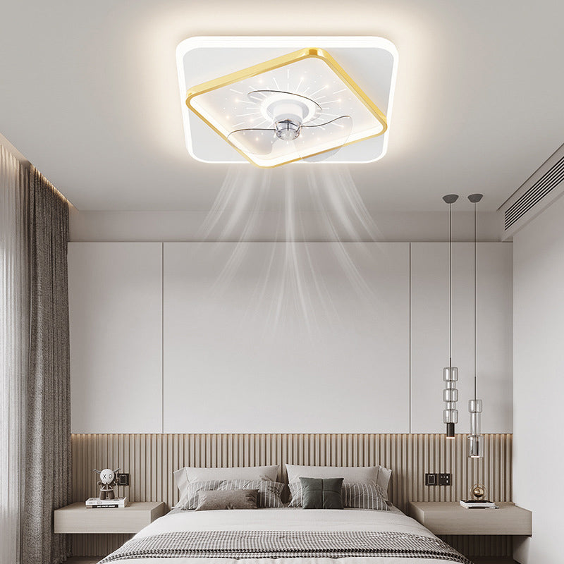 Modern Simple Style Iron Ceiling Fan Lamp Geometry LED Ceiling Fan Light for Bedroom