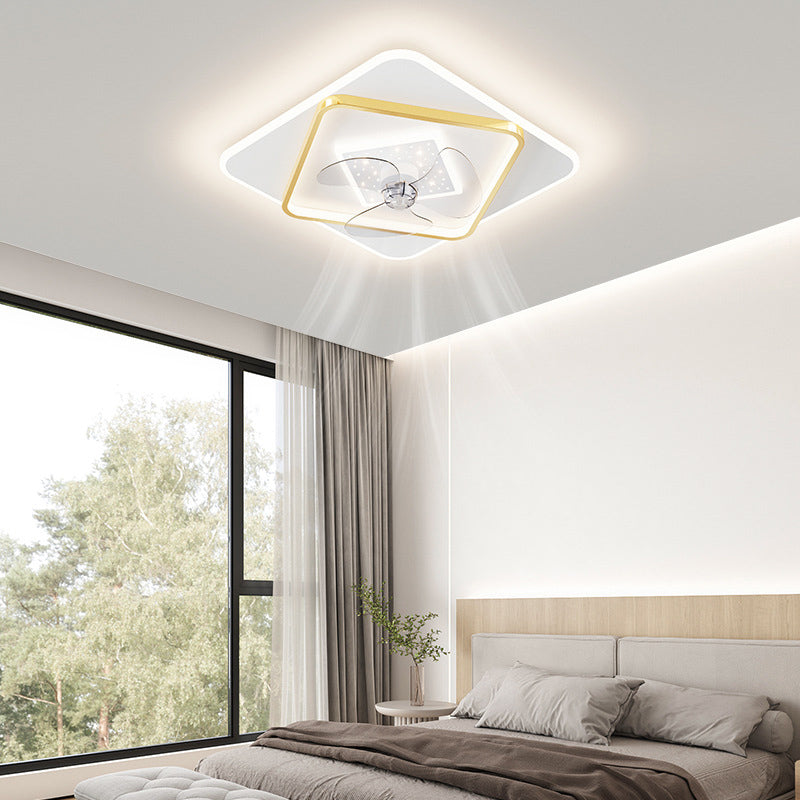 Modern Simple Style Iron Ceiling Fan Lamp Geometry LED Ceiling Fan Light for Bedroom