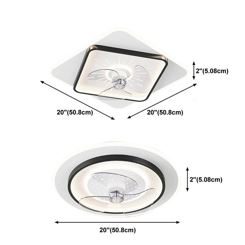 Modern Simple Style Iron Ceiling Fan Lamp Geometry LED Ceiling Fan Light for Bedroom