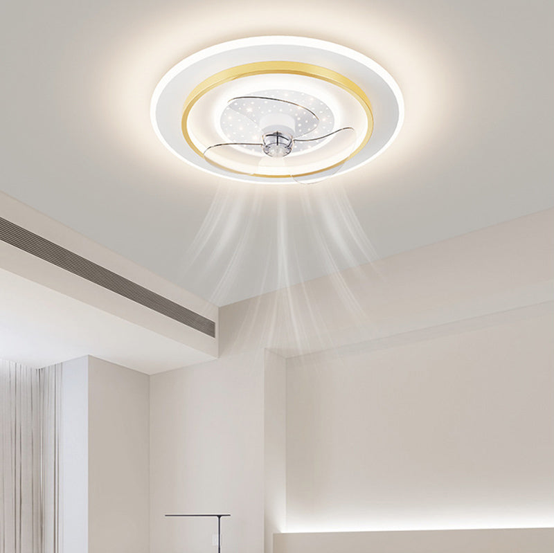 Modern Simple Style Iron Ceiling Fan Lamp Geometry LED Ceiling Fan Light for Bedroom