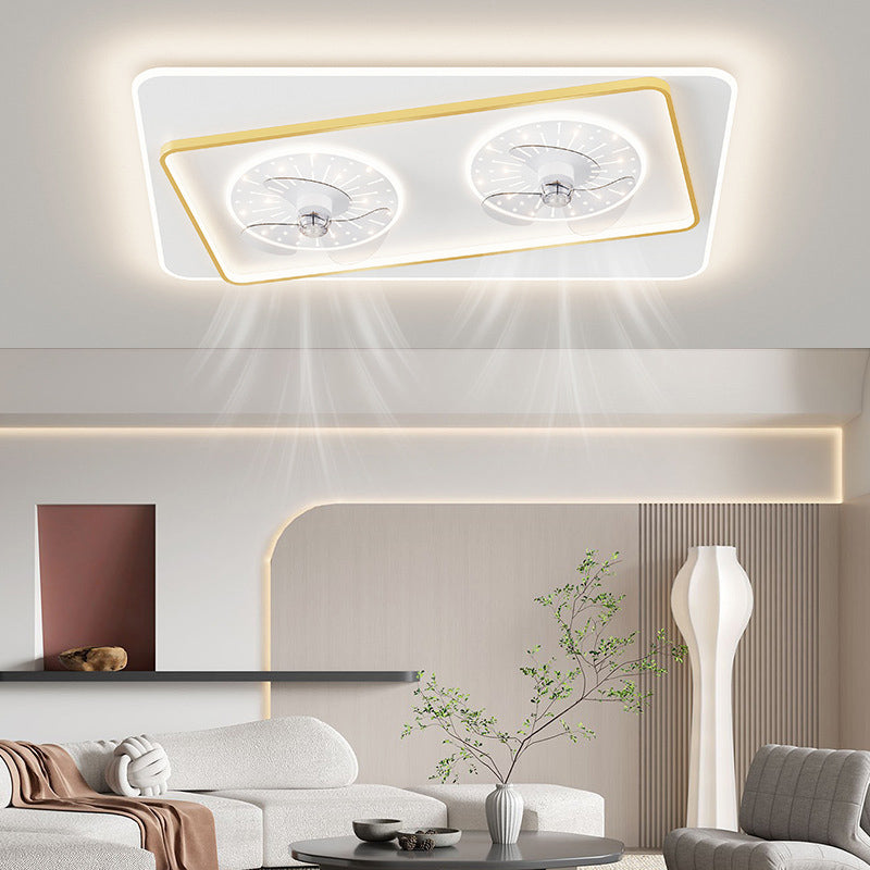 Modern Simple Style Iron Ceiling Fan Lamp Geometry LED Ceiling Fan Light for Bedroom