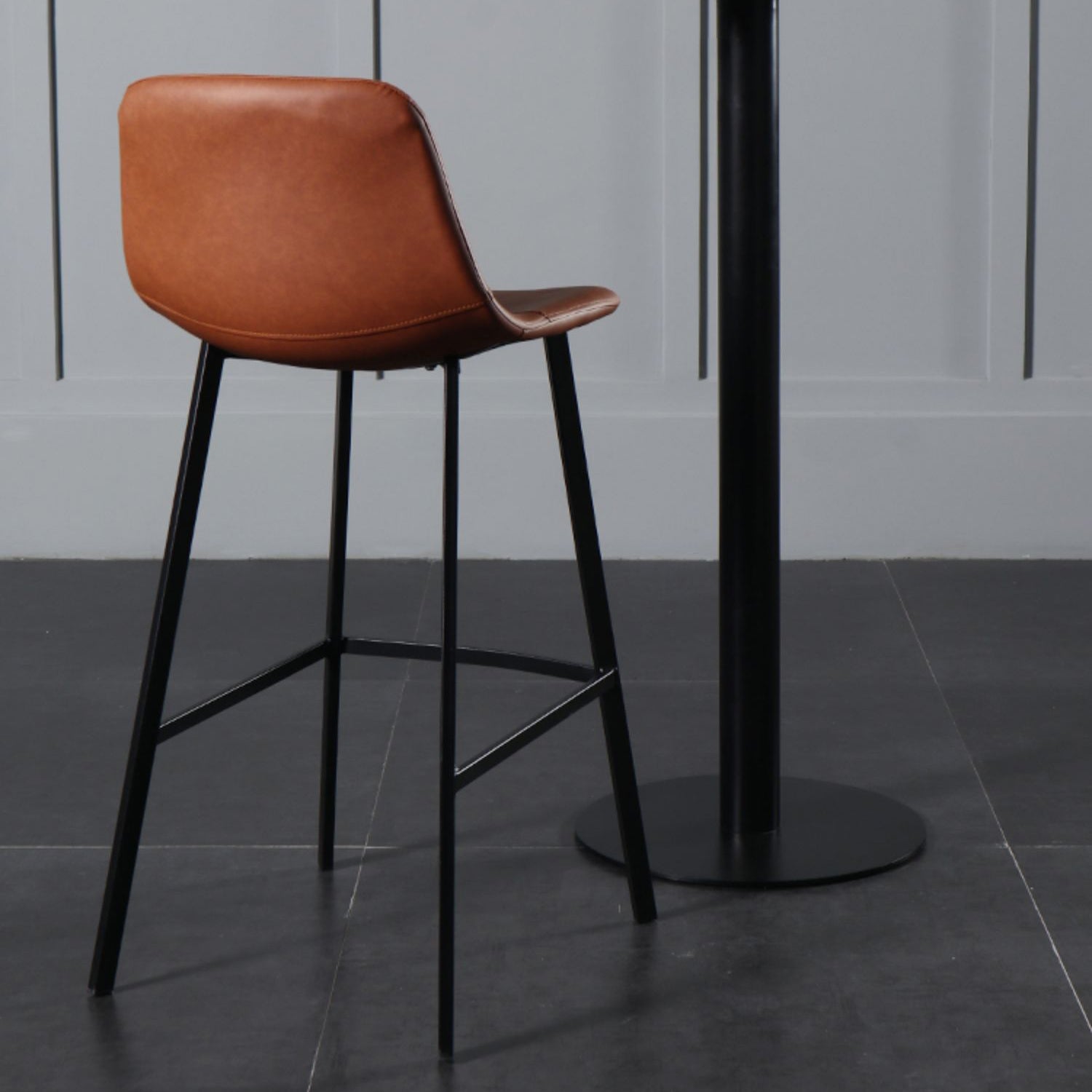 Scandinavian Footrest Reception Stool Matte Finish Faux Leather Barstool