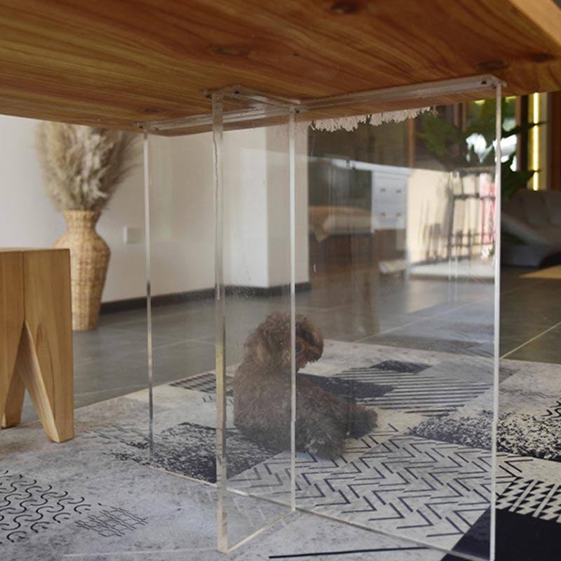 Double Acrylic Base Dining Table Modern Solid Wood Rectangle Dining Table
