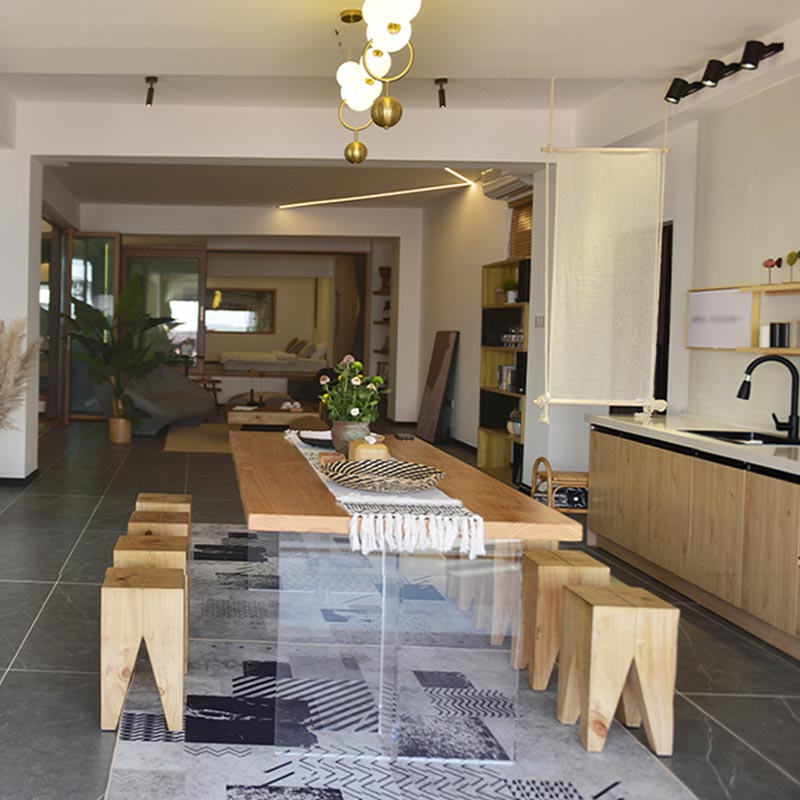 Double Acrylic Base Dining Table Modern Solid Wood Rectangle Dining Table