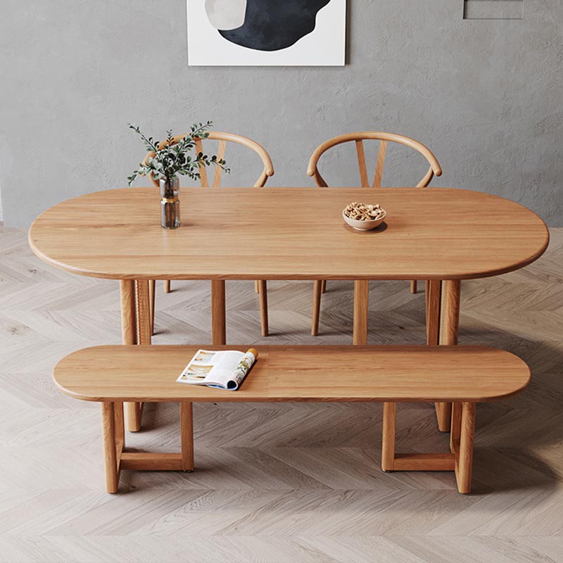 Modern Dining Table Solid Wood Top Dining Table with Double Rattan Base for Living Room