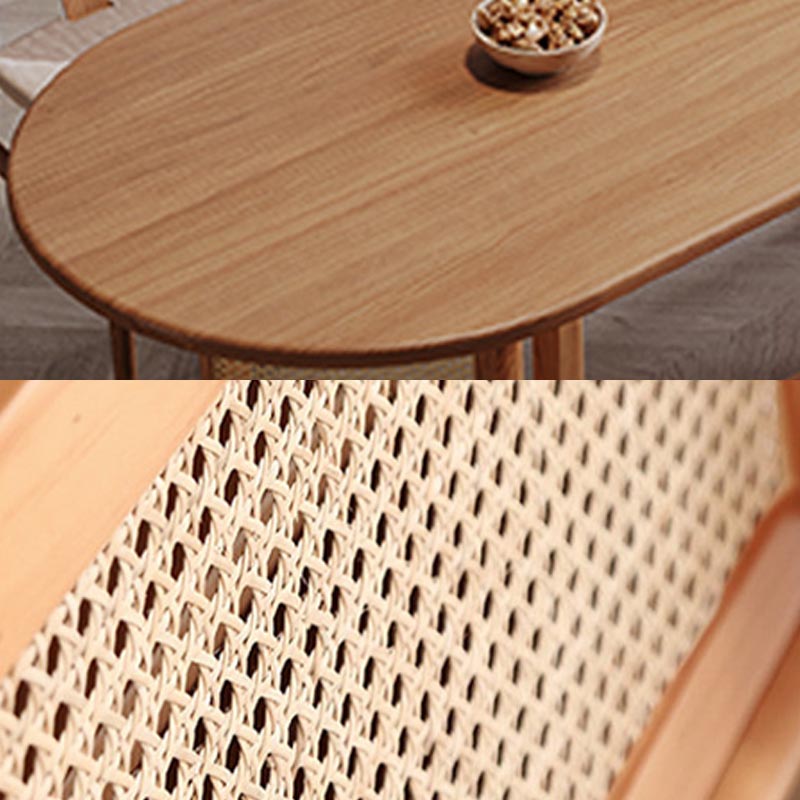 Modern Dining Table Solid Wood Top Dining Table with Double Rattan Base for Living Room