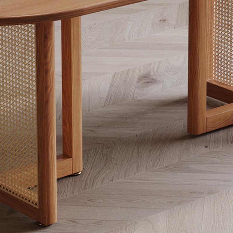 Modern Dining Table Solid Wood Top Dining Table with Double Rattan Base for Living Room