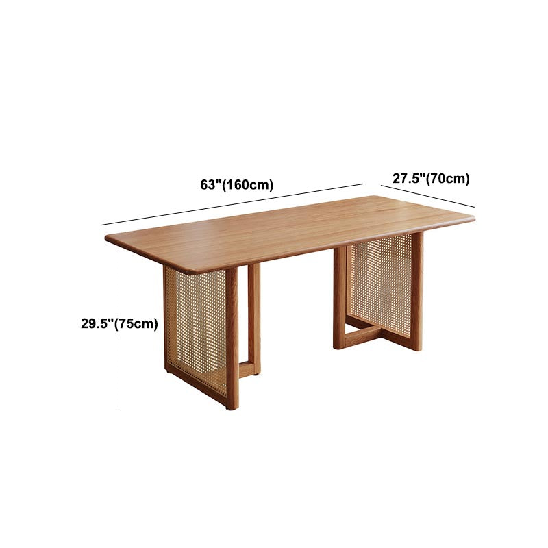 Modern Dining Table Solid Wood Top Dining Table with Double Rattan Base for Living Room