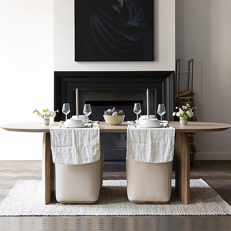 Modern Solid Wood Top Oval Dinette Table Wood Base Dining Table for Living Room