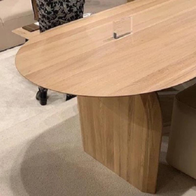 Modern Solid Wood Top Oval Dinette Table Wood Base Dining Table for Living Room