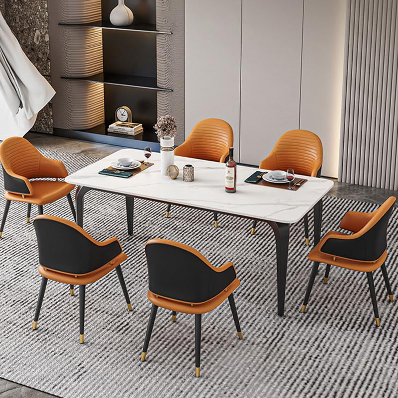 Black Iron 4 Legs Dining Site Table Industrial Stone Top Rectangle Dining Table