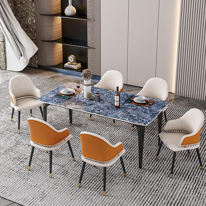 Black Iron 4 Legs Dining Site Table Industrial Stone Top Rectangle Dining Table