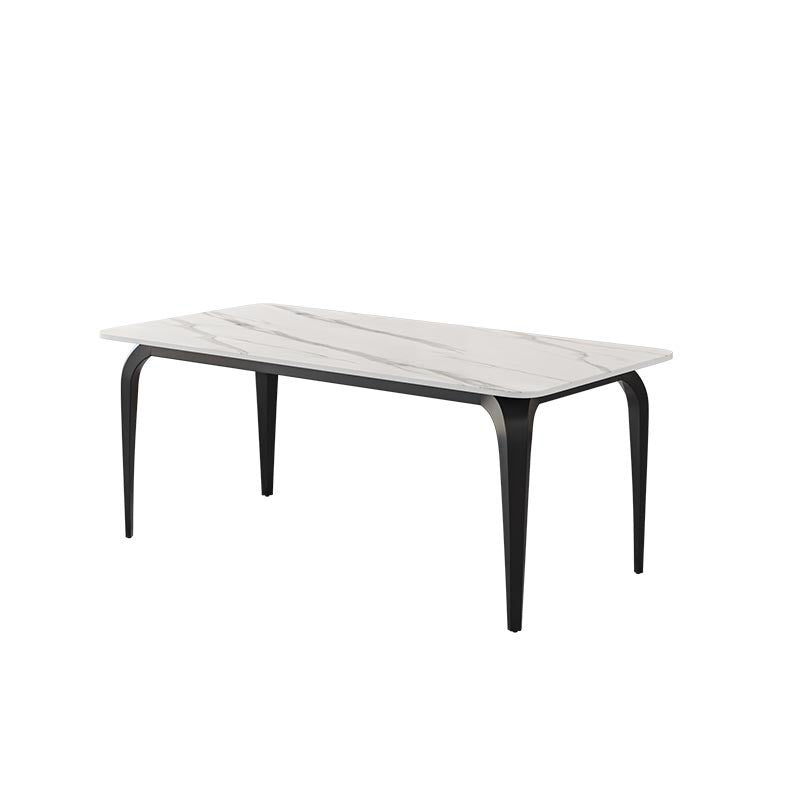 Black Iron 4 Legs Dining Site Table Industrial Stone Top Rectangle Dining Table