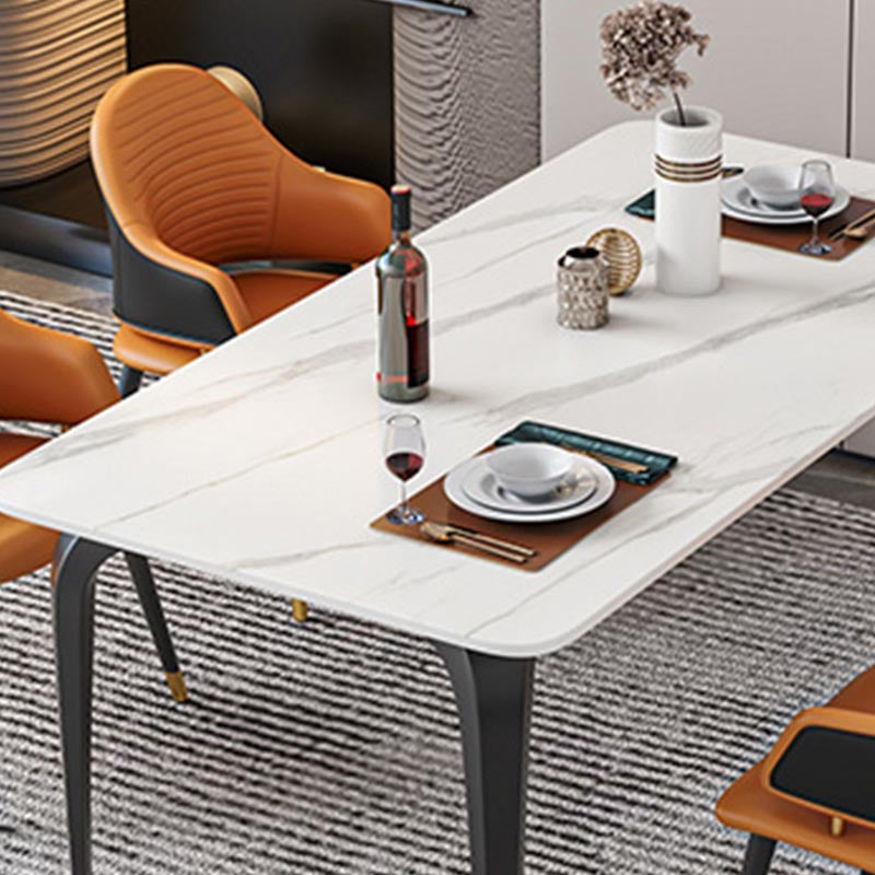 Black Iron 4 Legs Dining Site Table Industrial Stone Top Rectangle Dining Table