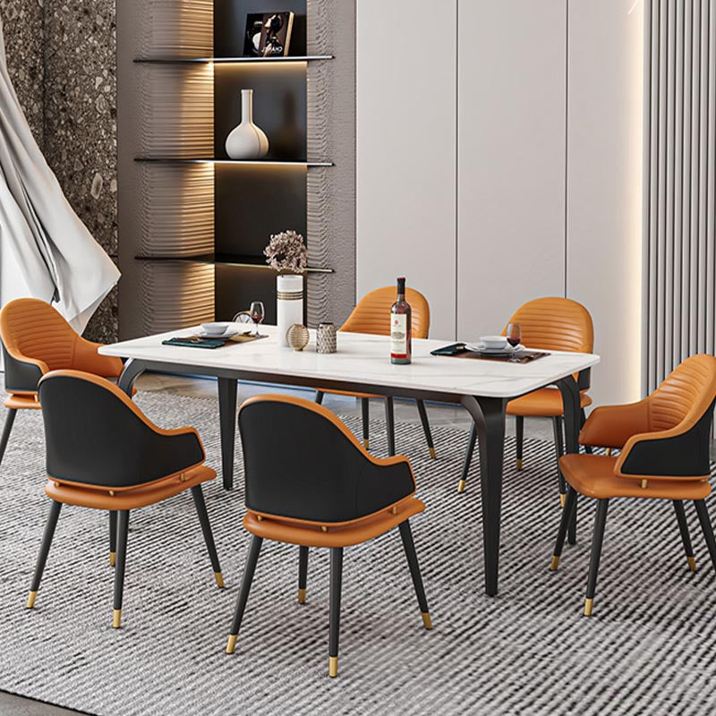 Black Iron 4 Legs Dining Site Table Industrial Stone Top Rectangle Dining Table