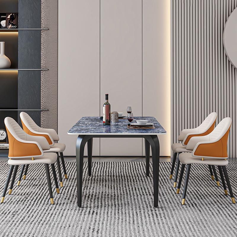 Black Iron 4 Legs Dining Site Table Industrial Stone Top Rectangle Dining Table