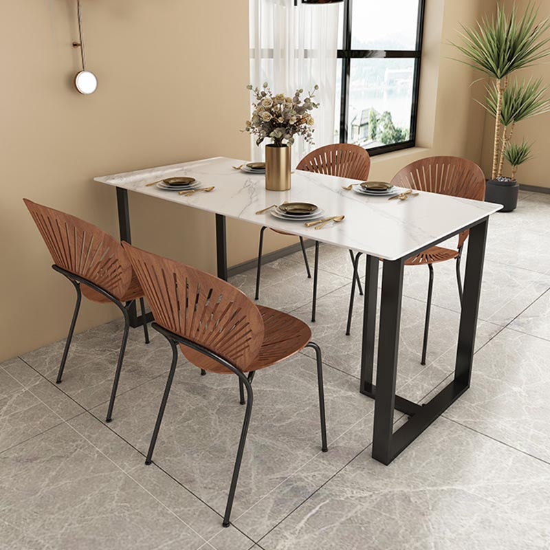 Modern White Stone Top Dinette Table Black Base Dining Table for Living Room
