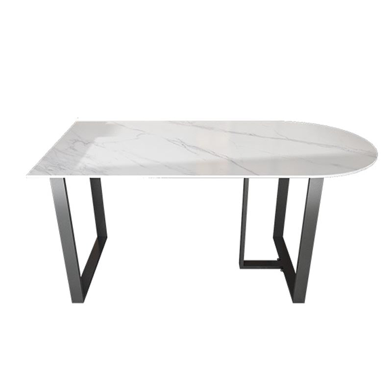Modern White Stone Top Dinette Table Black Base Dining Table for Living Room