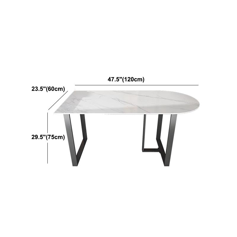 Modern White Stone Top Dinette Table Black Base Dining Table for Living Room