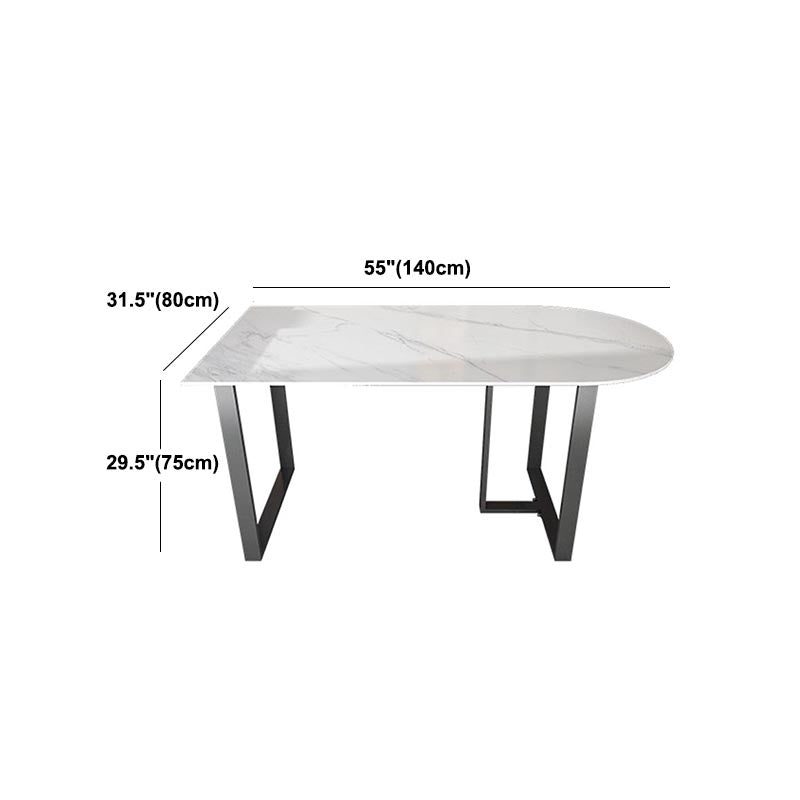 Modern White Stone Top Dinette Table Black Base Dining Table for Living Room