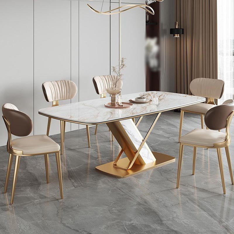 Traditional Luxury Stone Dining Table Gold Pedestal Casual Dining Table