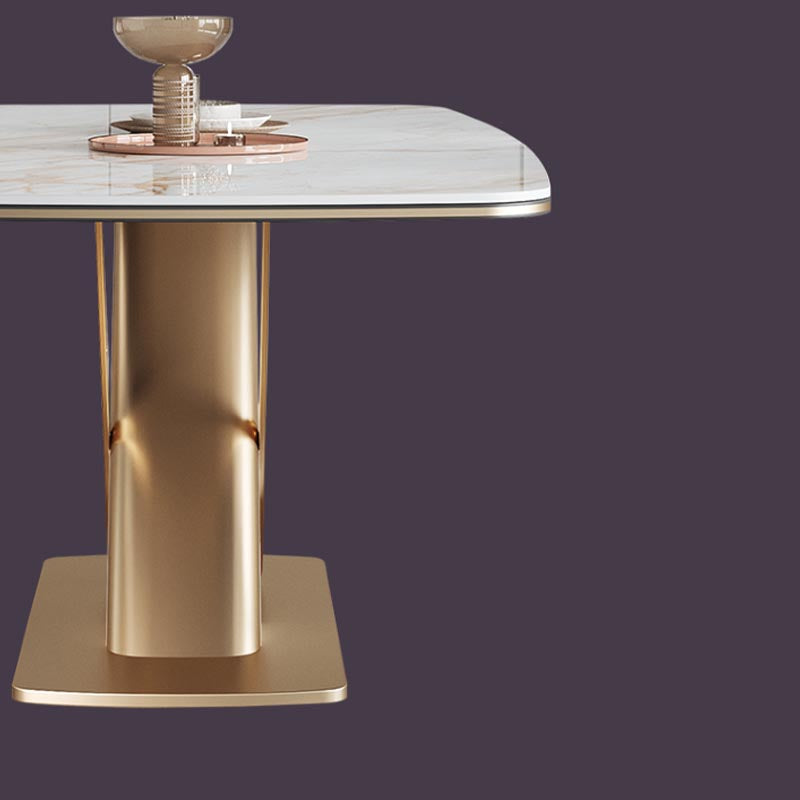 Traditional Luxury Stone Dining Table Gold Pedestal Casual Dining Table