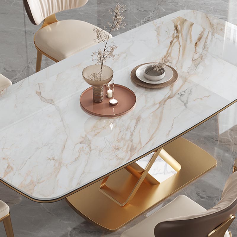 Traditional Luxury Stone Dining Table Gold Pedestal Casual Dining Table