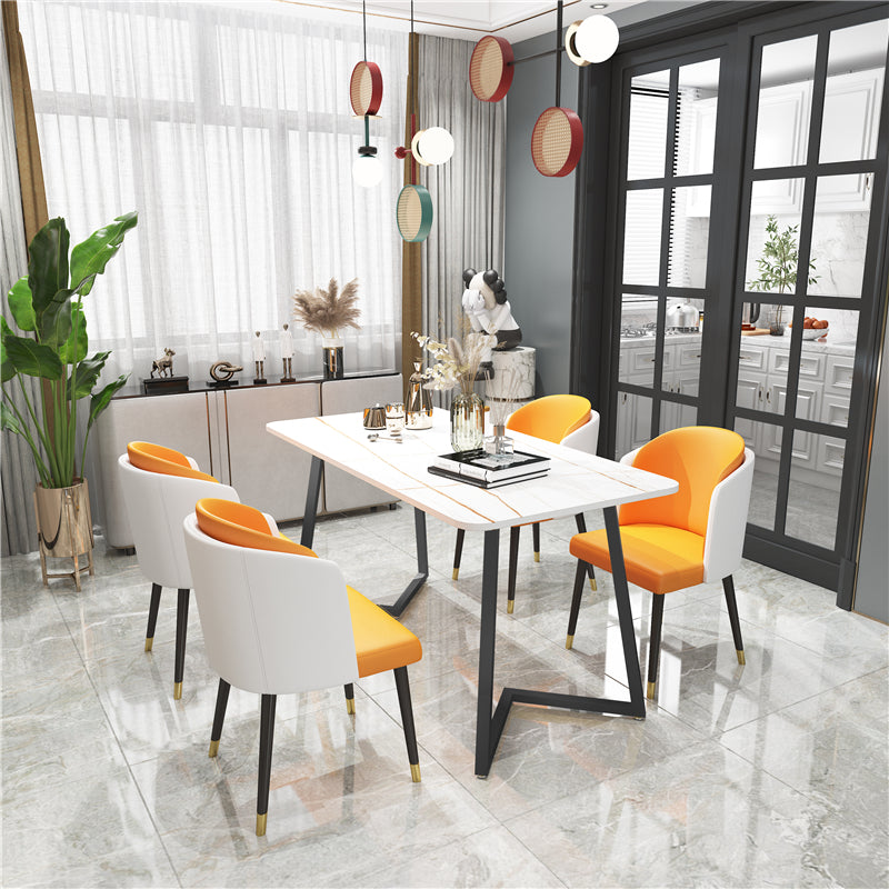 Modern Rectangle Dining Site Table Steel Double Pedestal Table with Stone Top