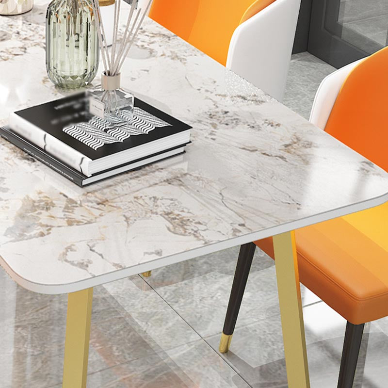 Modern Rectangle Dining Site Table Steel Double Pedestal Table with Stone Top