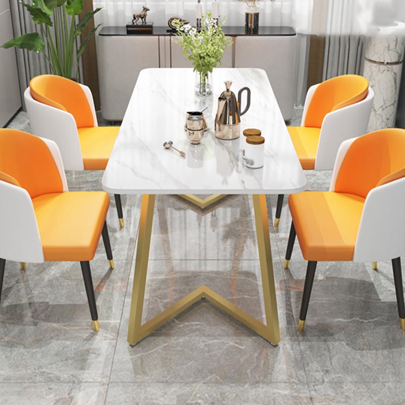 Modern Rectangle Dining Site Table Steel Double Pedestal Table with Stone Top