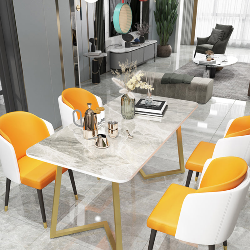 Modern Rectangle Dining Site Table Steel Double Pedestal Table with Stone Top