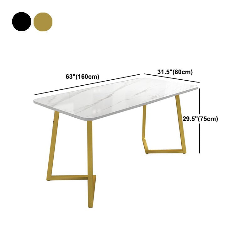 Modern Rectangle Dining Site Table Steel Double Pedestal Table with Stone Top
