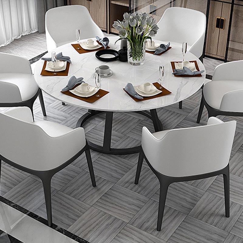 Round Marble Top Dining Table in White Traditional Luxury Dining Table