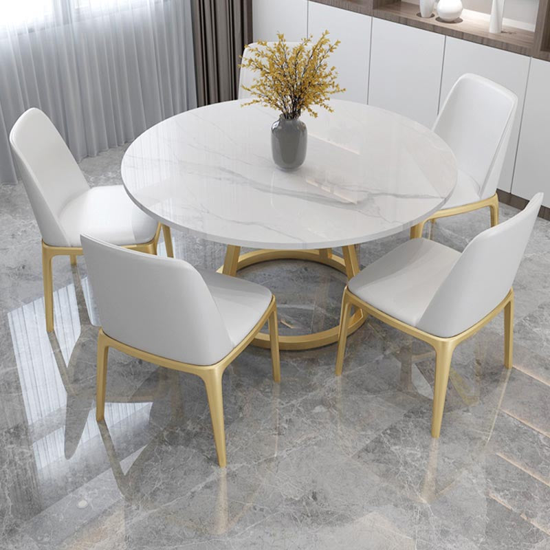 Round Marble Top Dining Table in White Traditional Luxury Dining Table