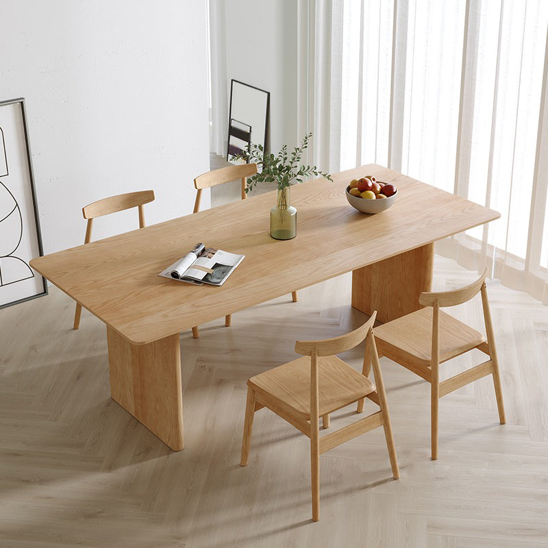 Modern Pine Wood Indoor Table for Restaurant Rectangle Dining Table with Double Pedestal