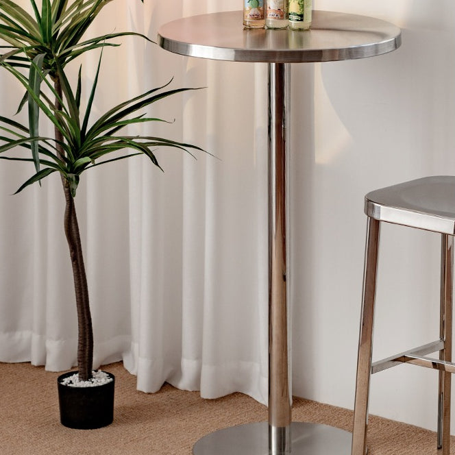 Metal Industrial Round Dining Table Steel Top Table with Pedestal Base
