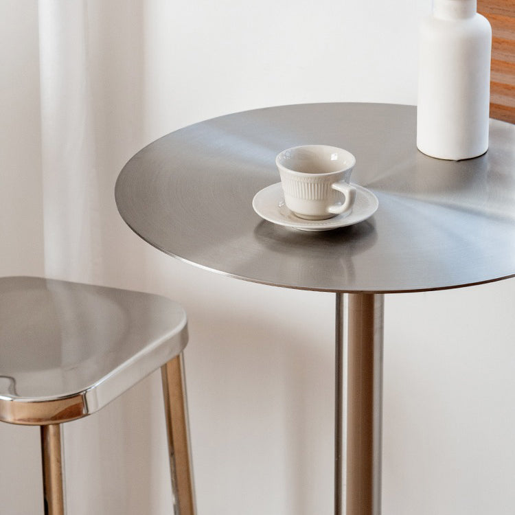 Metal Industrial Round Dining Table Steel Top Table with Pedestal Base